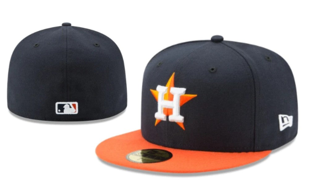 Houston Astros Fitted Hat - Navy with Orange Brim and Star Logo