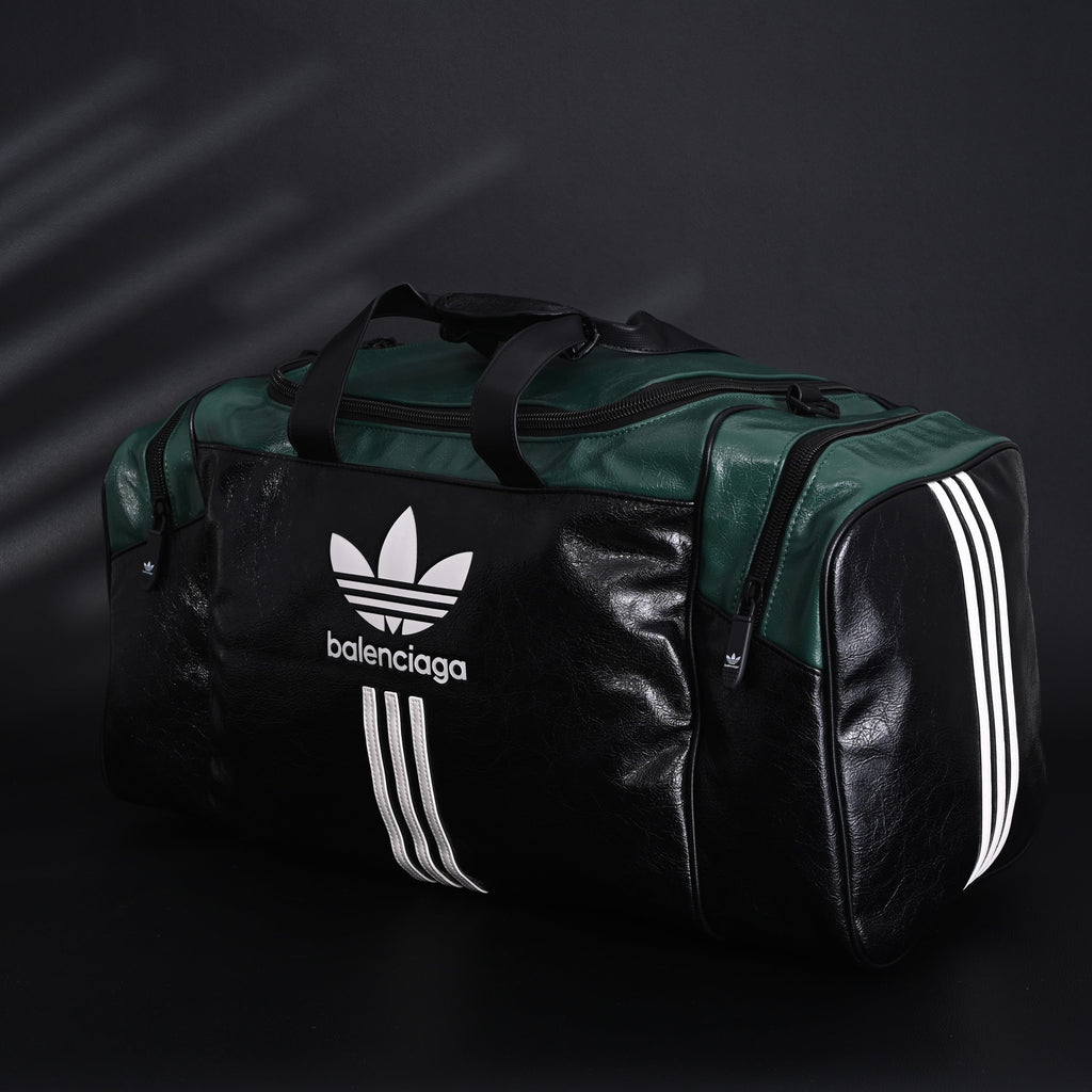 Balenciaga x adidas Large Duffel Travel Bag - Black & Green with Trefoil Logo and Triple Stripes